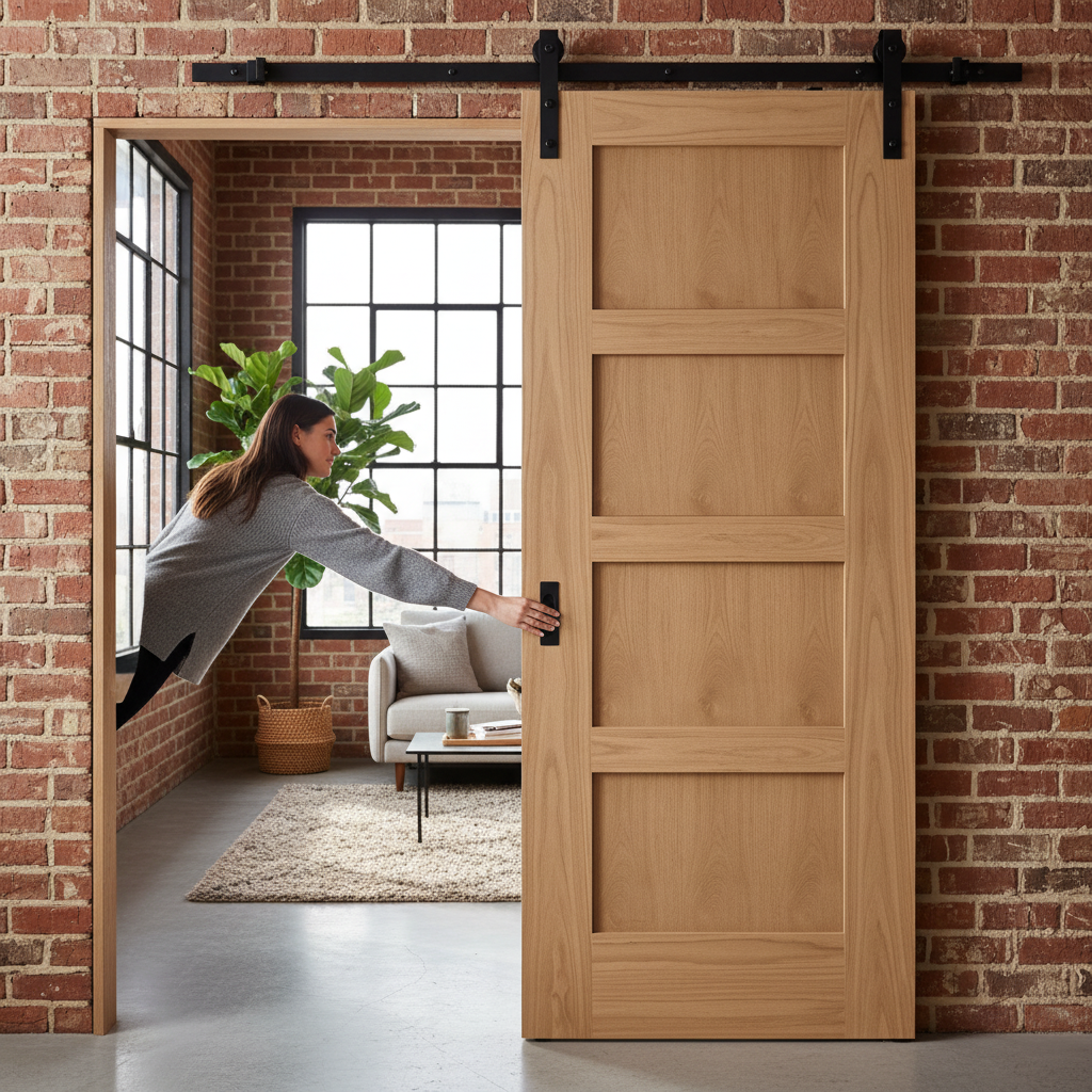 Unfinished Shaker 4 Panel Sliding Door Set