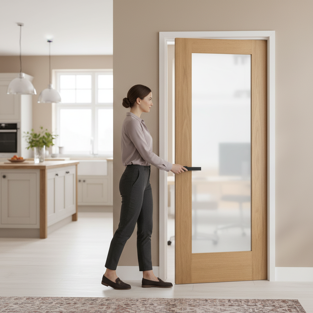 Internal Oak Door with Obscure Glass Pane, Unfinished