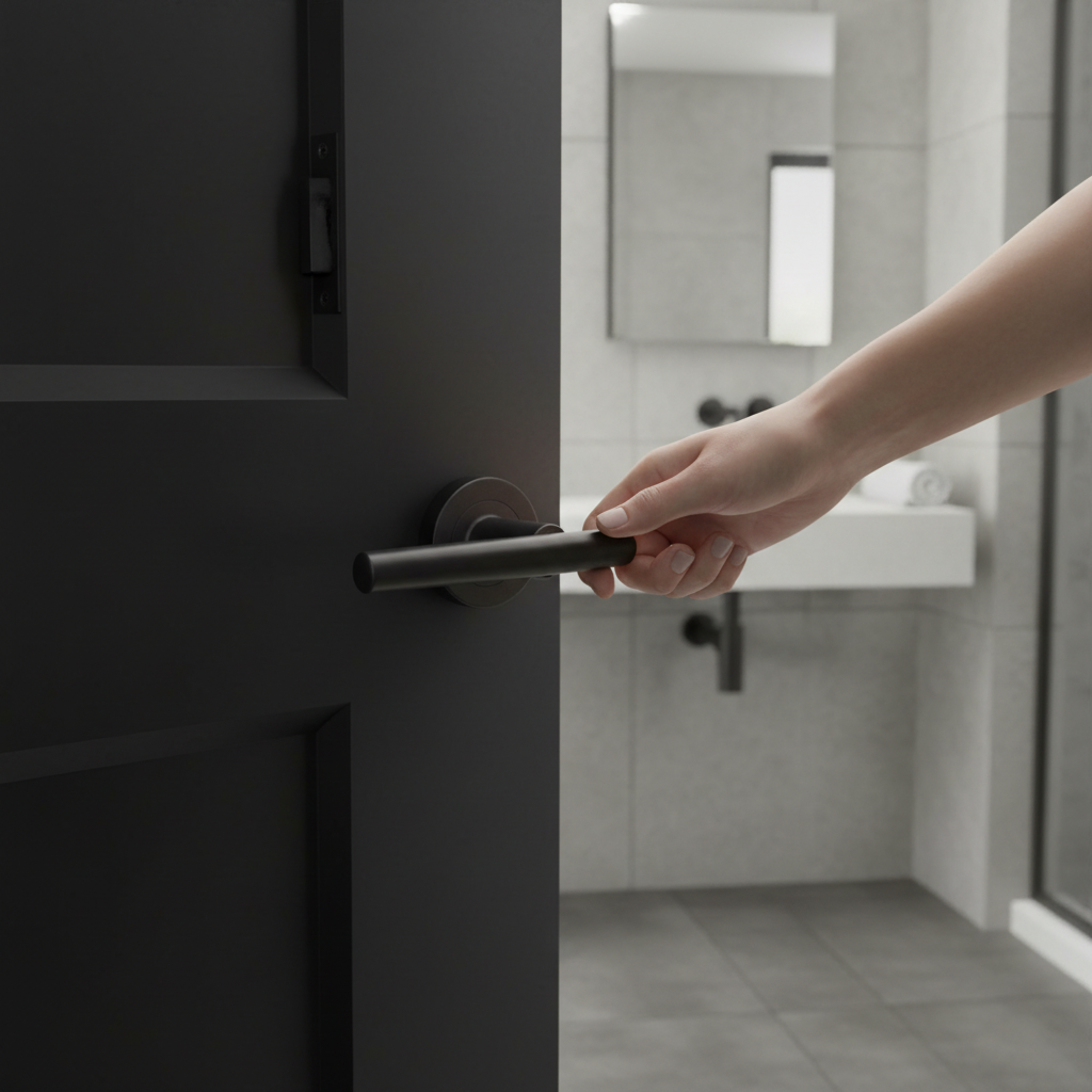 Round Rose Lever Door Bathroom Handle Set with Matt Black...