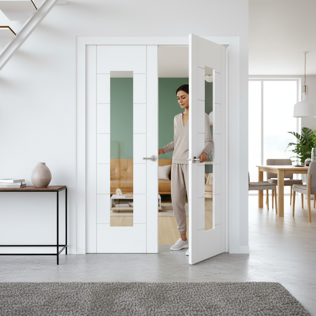 Internal White Primed Pedrena 7P 1 Light Clear Glass Pair...