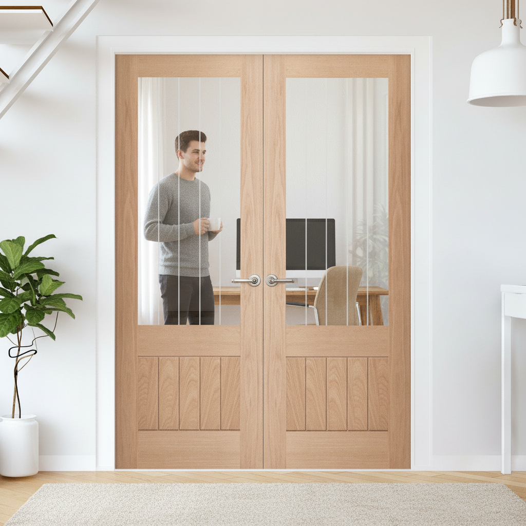 Unfinished Oak 1 Panel 1 Light Glazed Pair Door