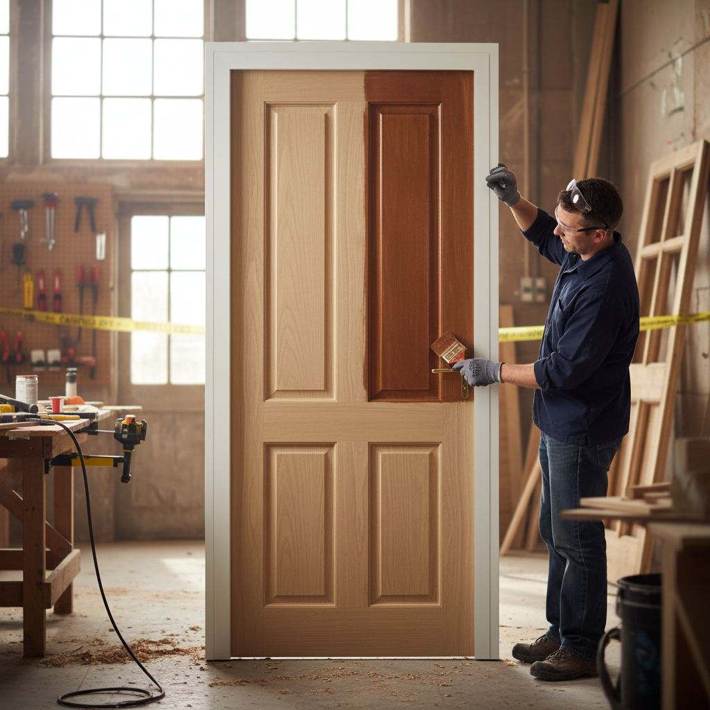 Unfinished External Oak Door with 4 Panels - Solid Core C...