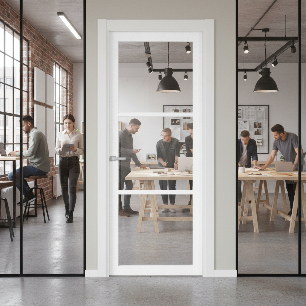 Internal Primed Industrial 3 Light Clear Glass Door