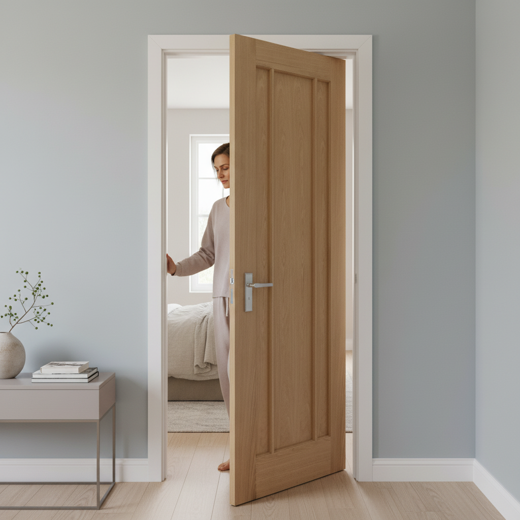 Unfinished 3 Panel Internal Oak Door with Solid Core Cons...
