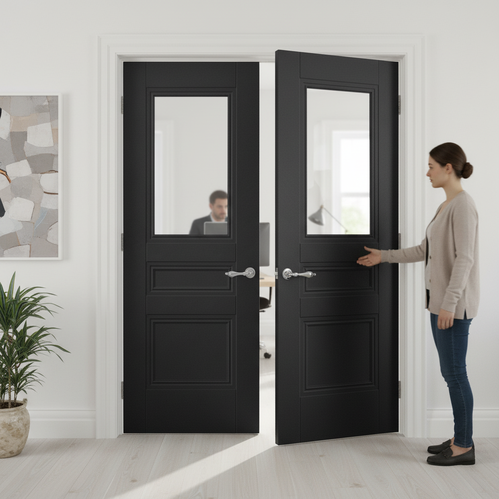 Internal Black Primed Henley 2 Panel 1 Light Door Pair