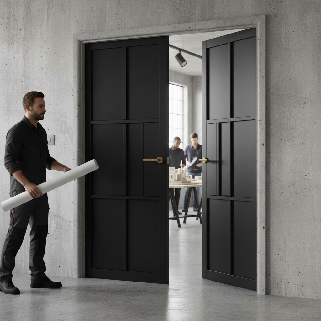 Premium Black Industrial Style Door Pair with Robust MDF Panels and Minimalistic Design for Modern Interiors