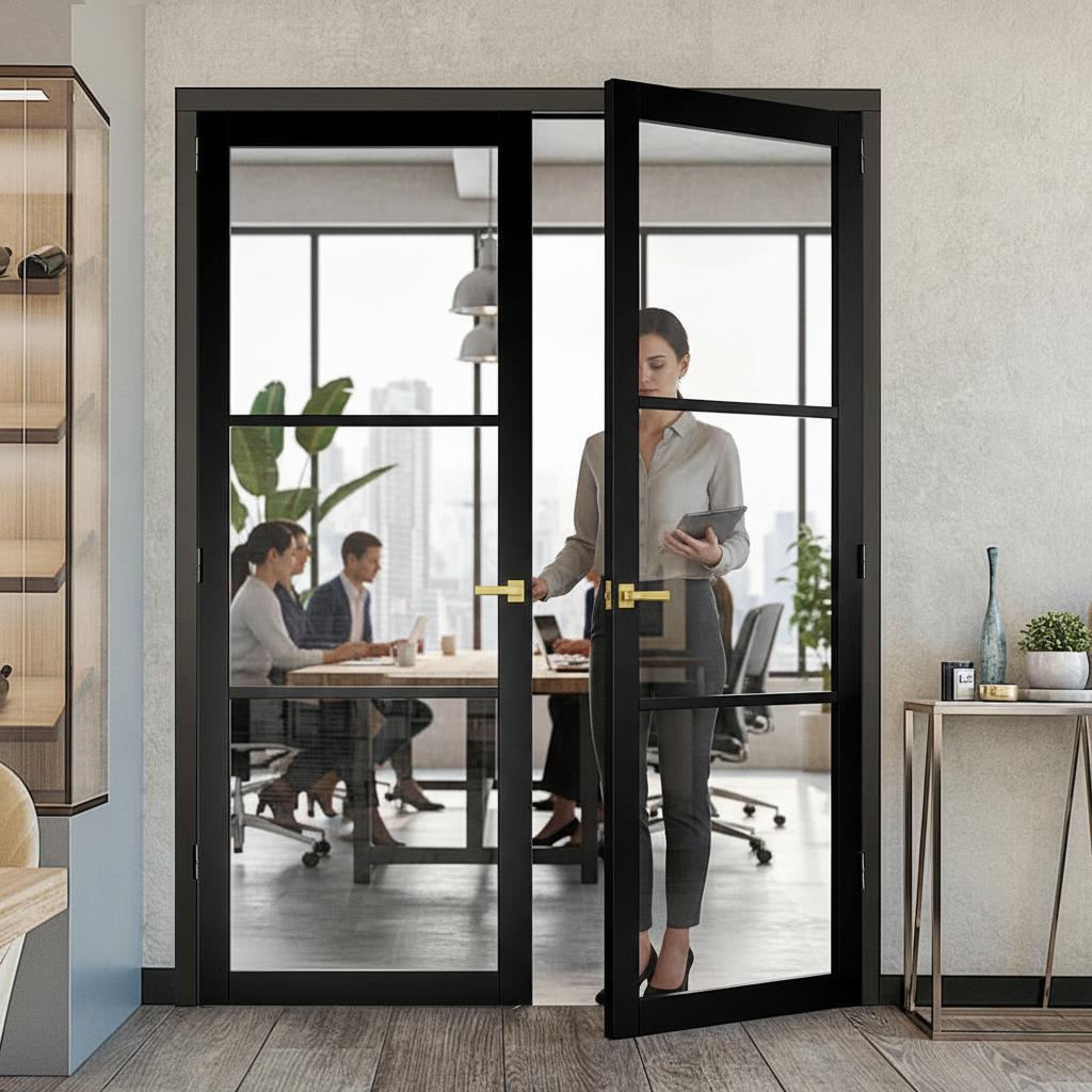 Premium Custom Made Industrial Style Door Pair with Clear Glazing, Solid Softwood Core, and 10-Year Warranty