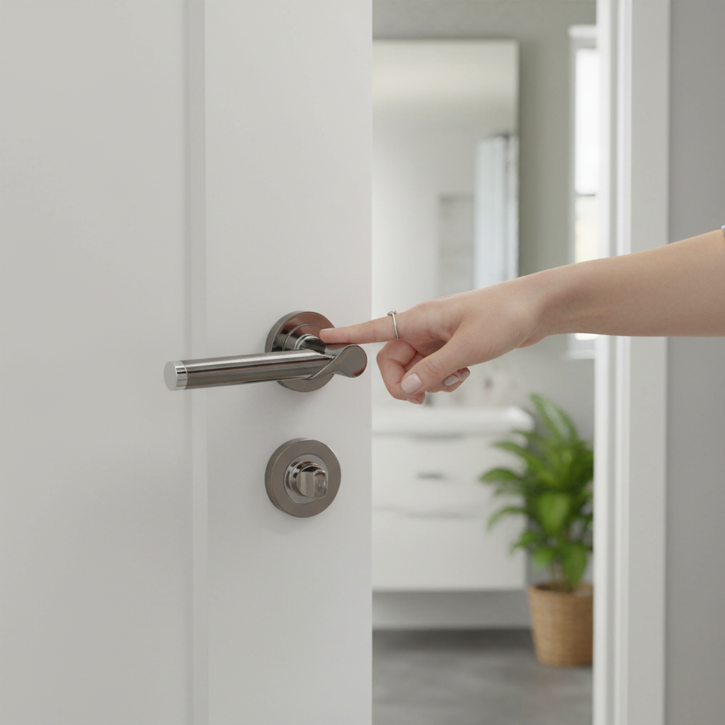 Premium Enterprise Lever On Round Rose Bathroom Handle Set - Black Nickel and Polished Chrome for Contemporary Doors
