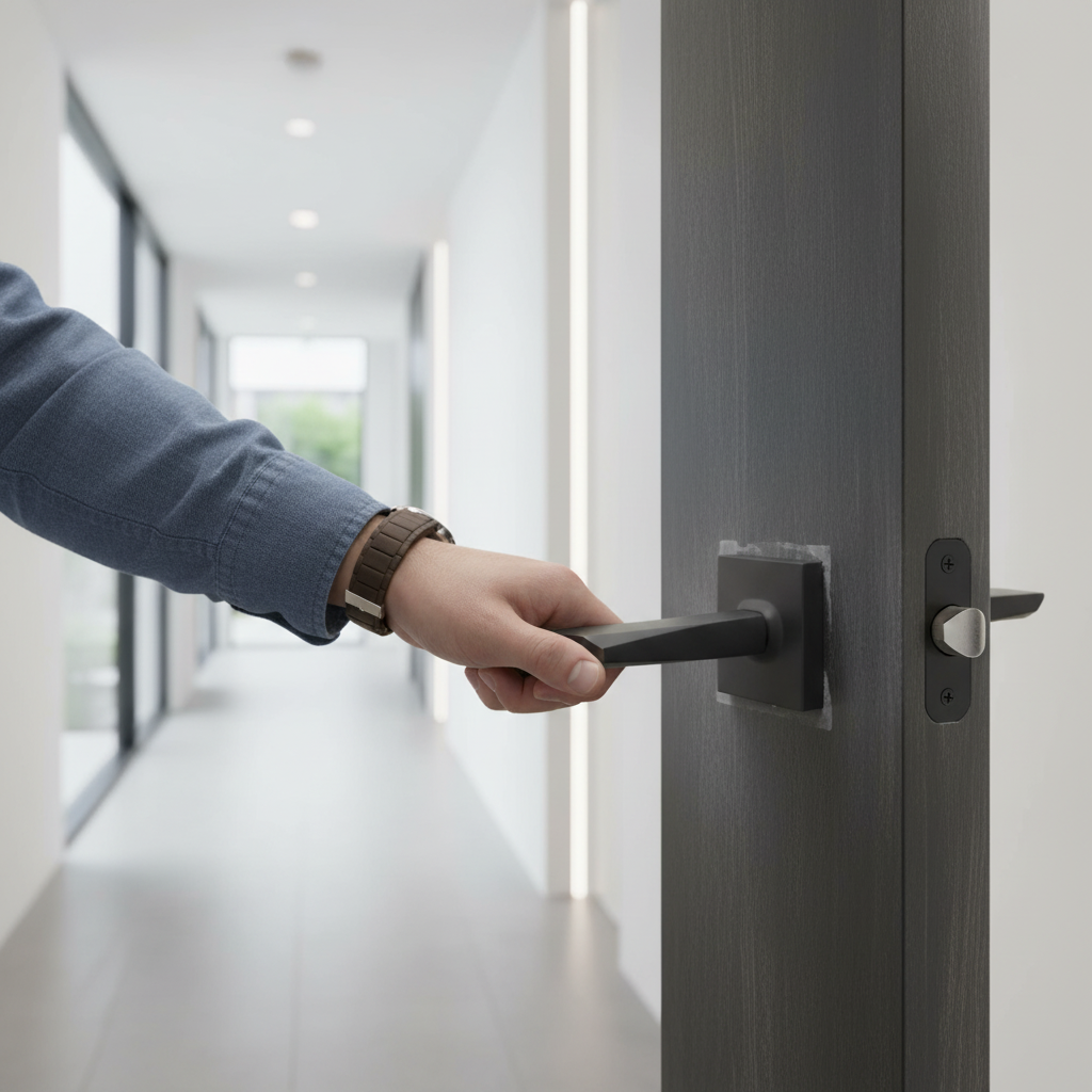Matt Black Slim Square Lever Handle Set | Magnetic Latch | Optional Bathroom Lock