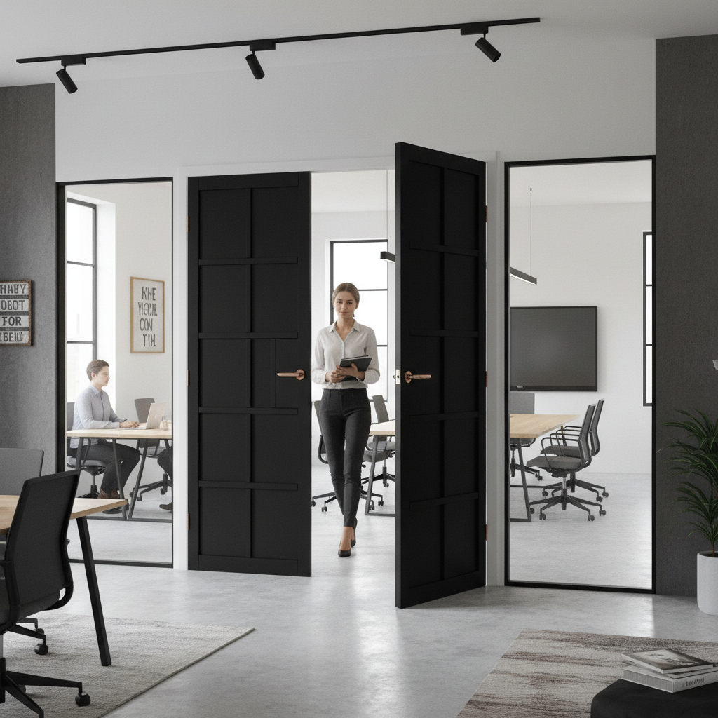 Premium Heavy Duty Industrial Style Door Pair with Black Finish and Robust MDF Construction for Contemporary Interiors