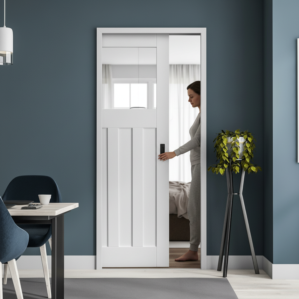 1930s Inspired Clear Glass Framed Pocket Door Set