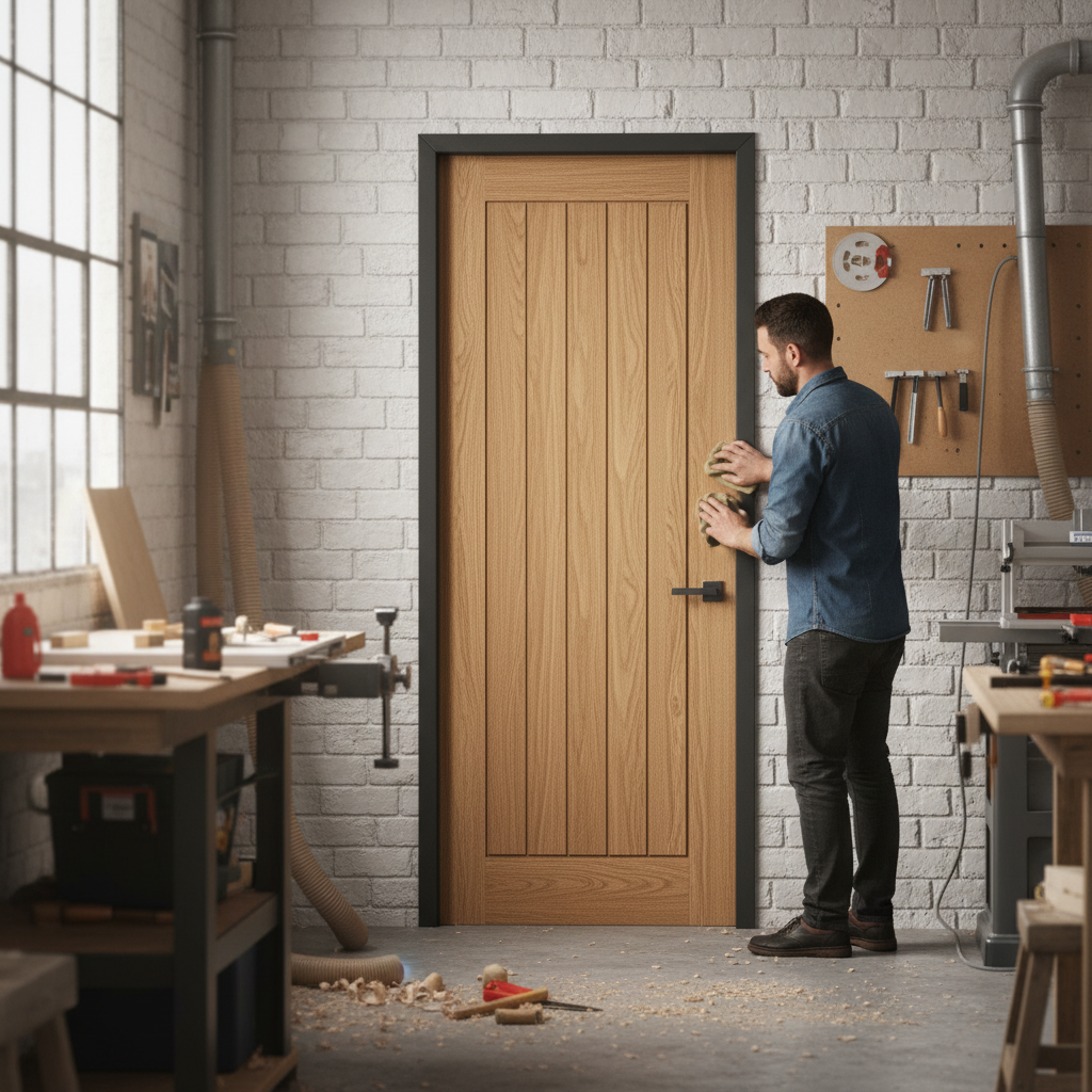 Premium Unfinished Internal Oak Mexicano Cottage Door - Engineered Core, Customizable Design for Modern Spaces