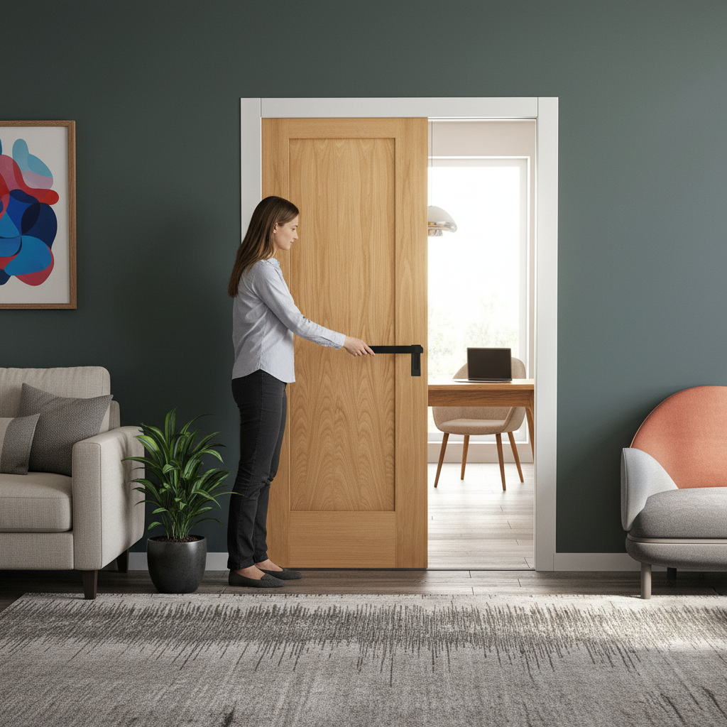 Unfinished Oak Pattern 10 Single Panel Framed Pocket Door...