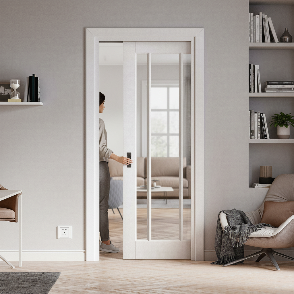 White Primed Internal Pocket Door Set with 3 Light Clear ...
