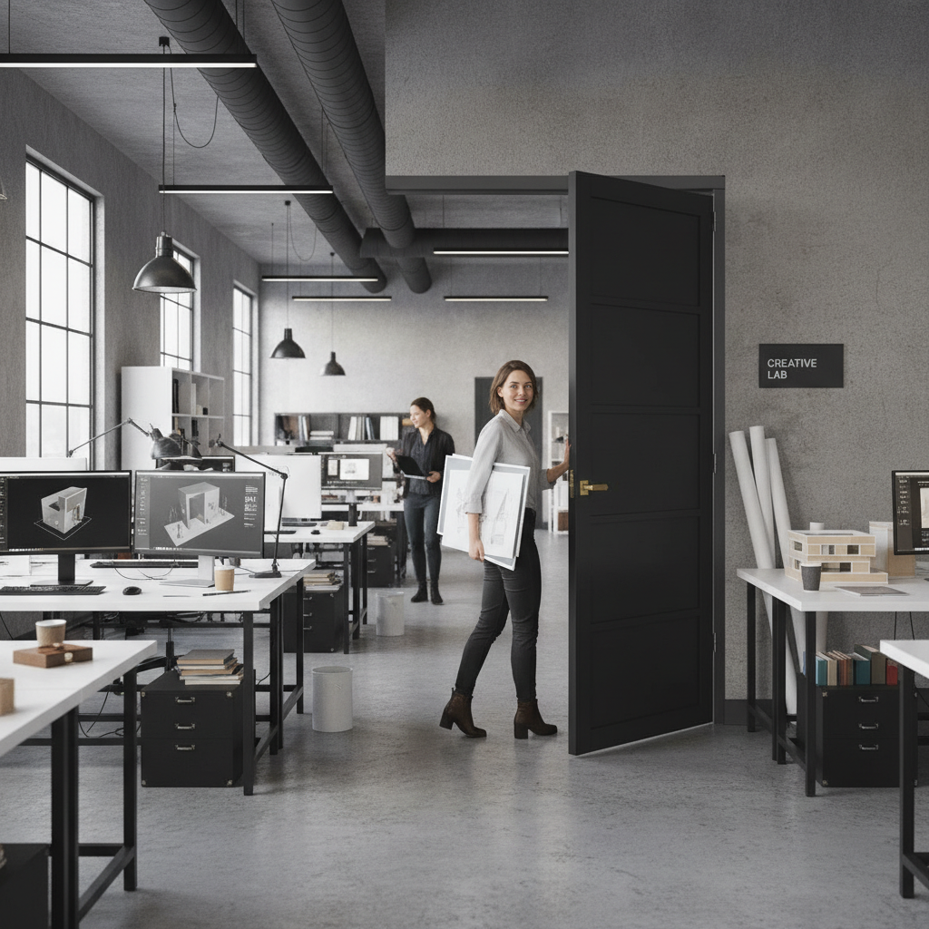 Premium Black 5 Panel Industrial Style Door Pair with Solid Core and Modern Design for Sophisticated Interiors