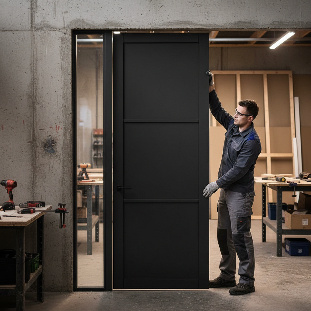 Fully Finished 3 Panel Industrial Studio Door - Sleek Bla...