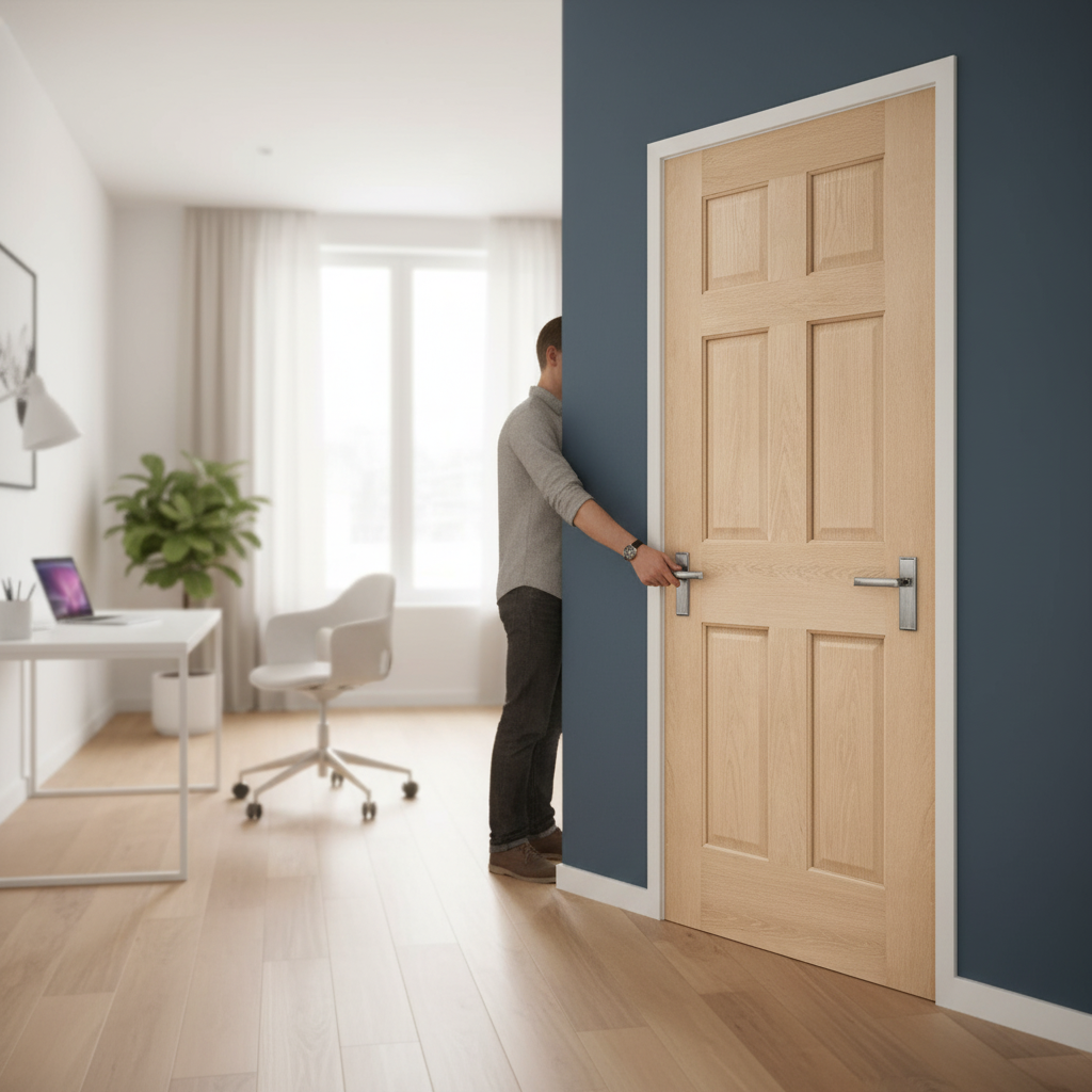 Premium White Oak Internal 6 Panel Door with Solid Engineered Core for Durability and Style
