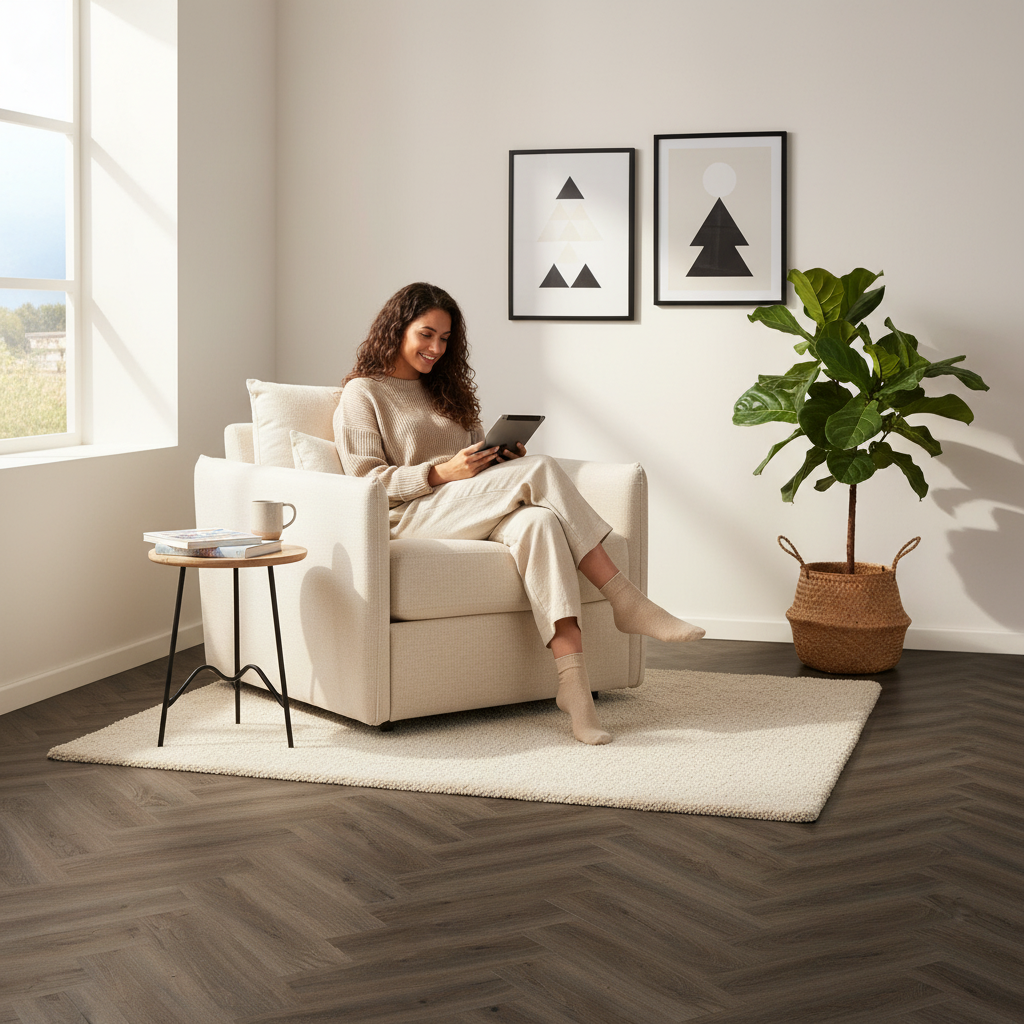 Premium Herringbone Vinyl Flooring 5.5mm Rigid Core with Waterproof Surface and Built-in Underlay