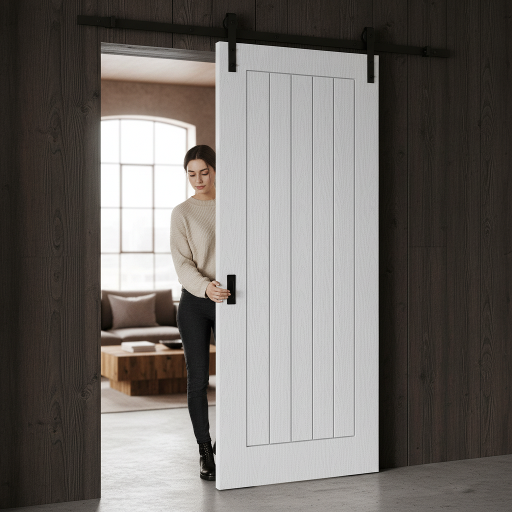 White Moulded Internal Sliding Door with Top Mounted Kit