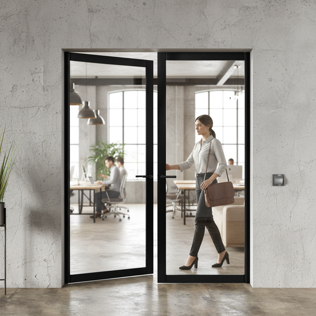 Premium Internal Fully Finished Industrial Studio 1 Light Clear Glass Pair Door - Graphite Black, Durable Design for Modern Spaces