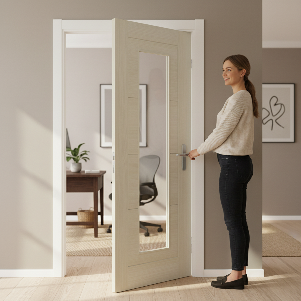 Fully Finished Laminate Ladder Clear Glass Door