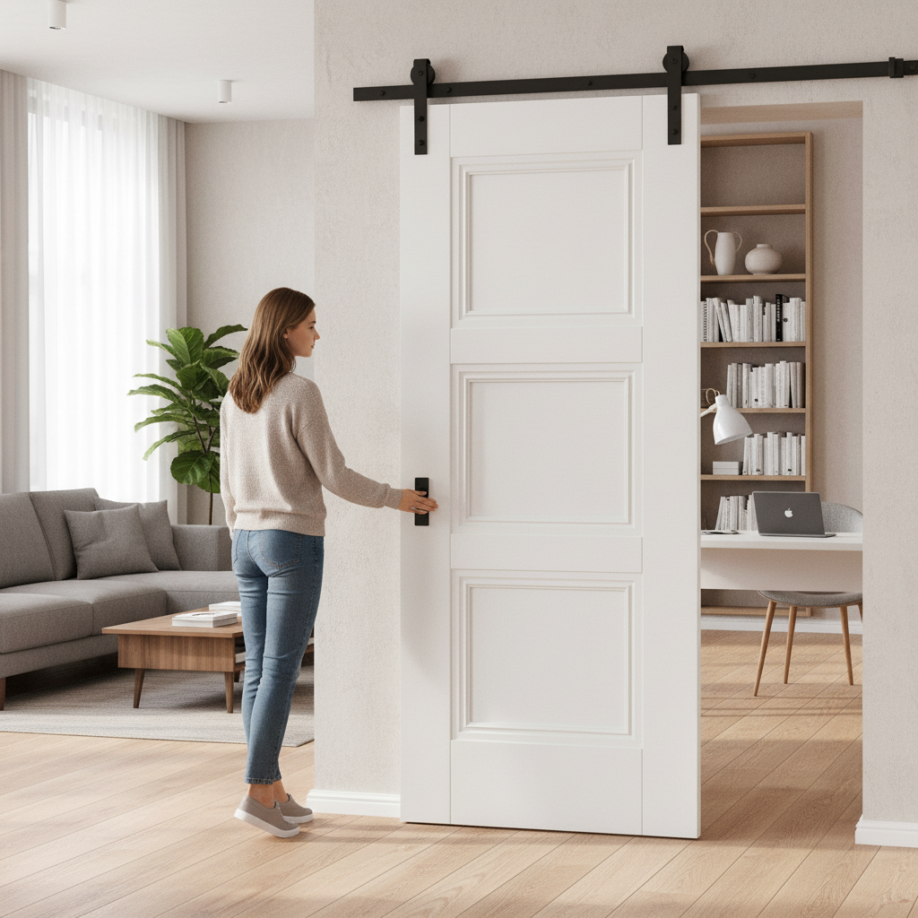 Internal Primed Elegance Sliding Door with Black Top Moun...