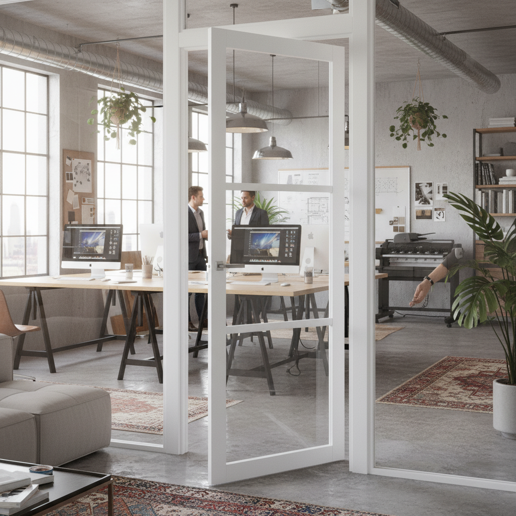Internal Primed Industrial 3 Light Clear Glass Door