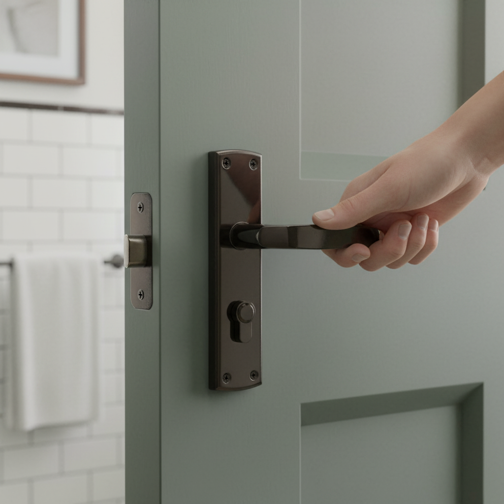 Contemporary Bathroom Door Handle Set with Privacy Lock