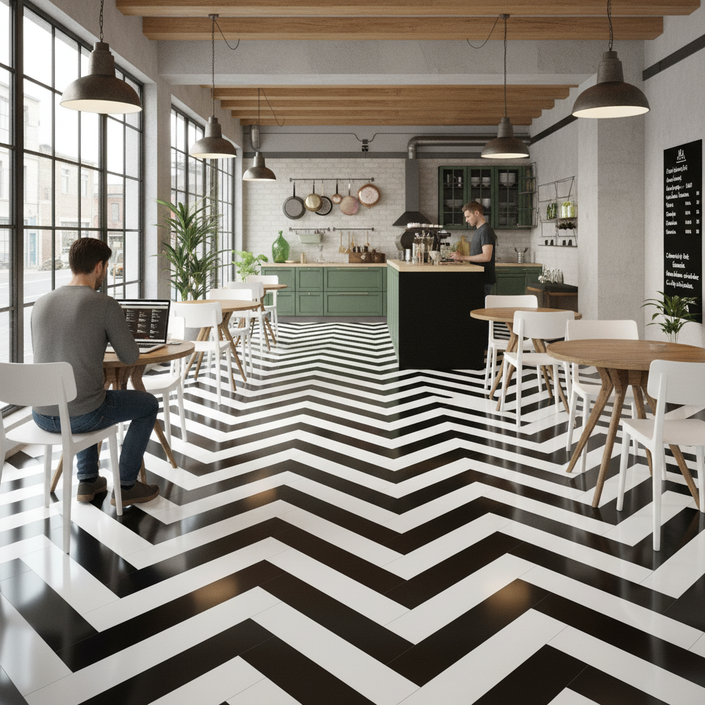 6mm Luxury Vinyl Flooring with Herringbone Pattern in Black