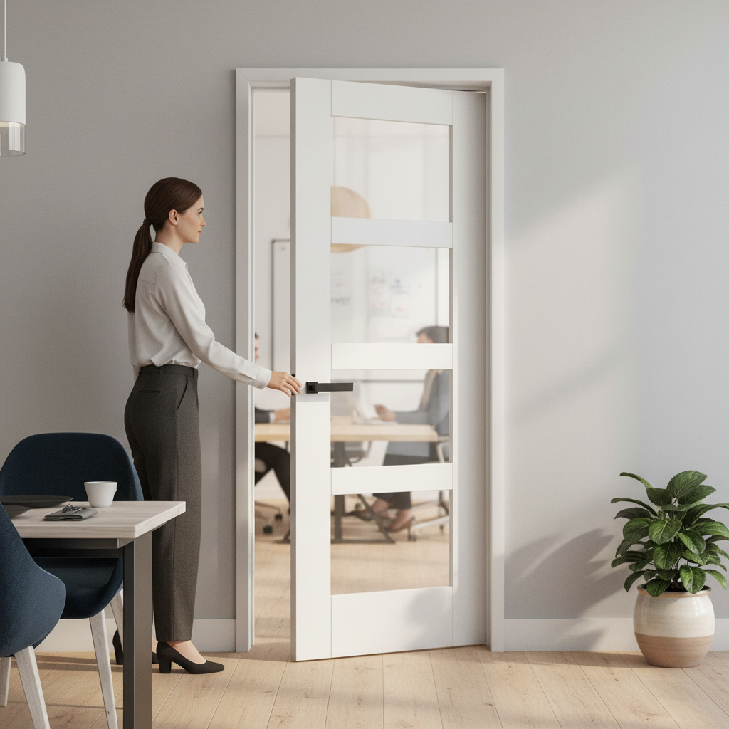 Internal Primed Shaker Door with 4 Clear Glass Panes