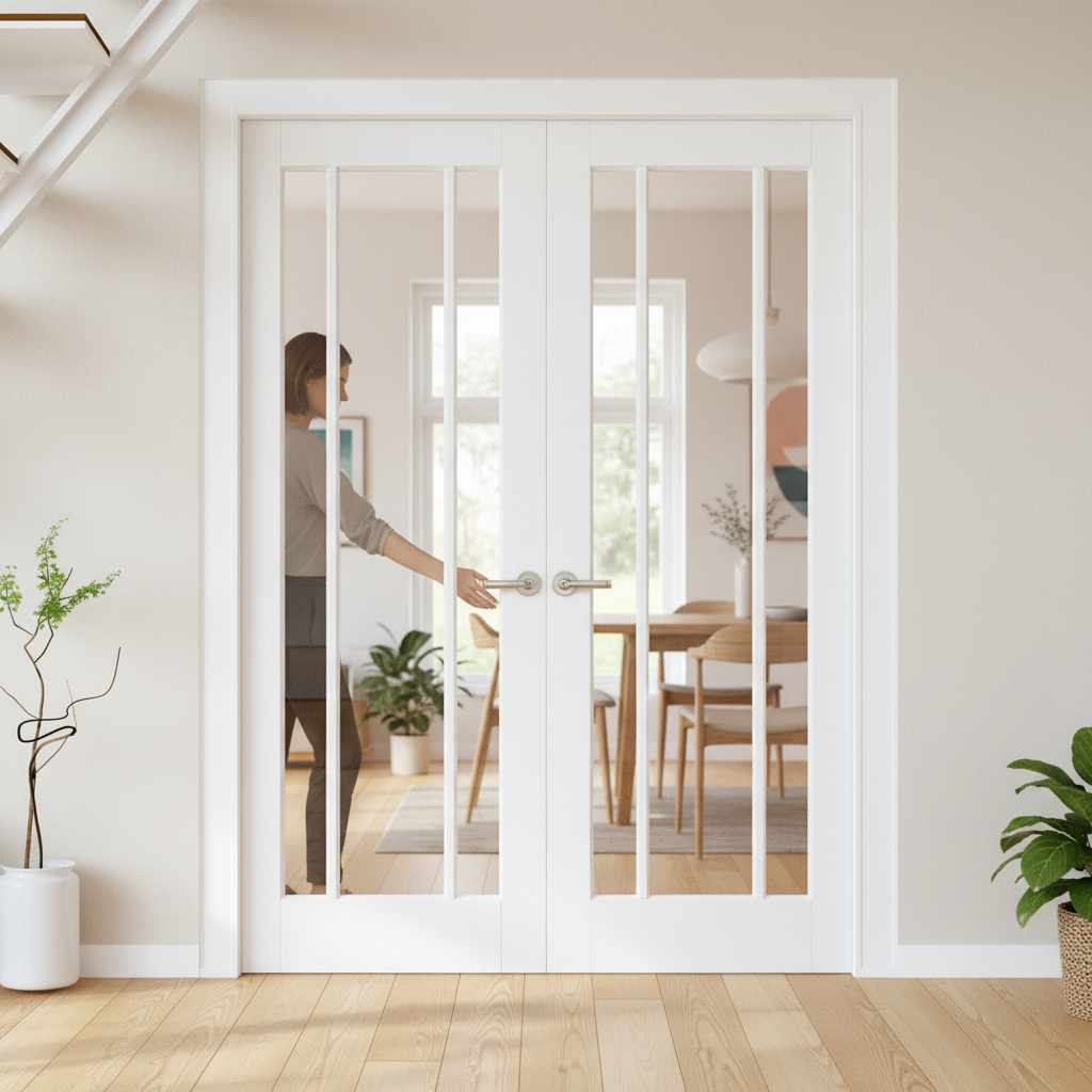 Internal White Primed Toledo 3 Light Clear Glass Pair Door