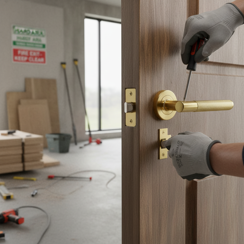 Fire Rated Door Handle Set with Knurled Round Rose