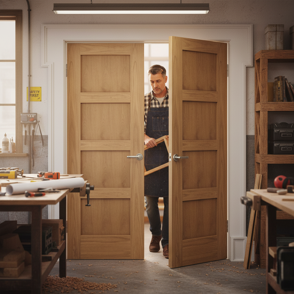 Internal Unfinished Oak Shaker 4 Panel Pair Door Set