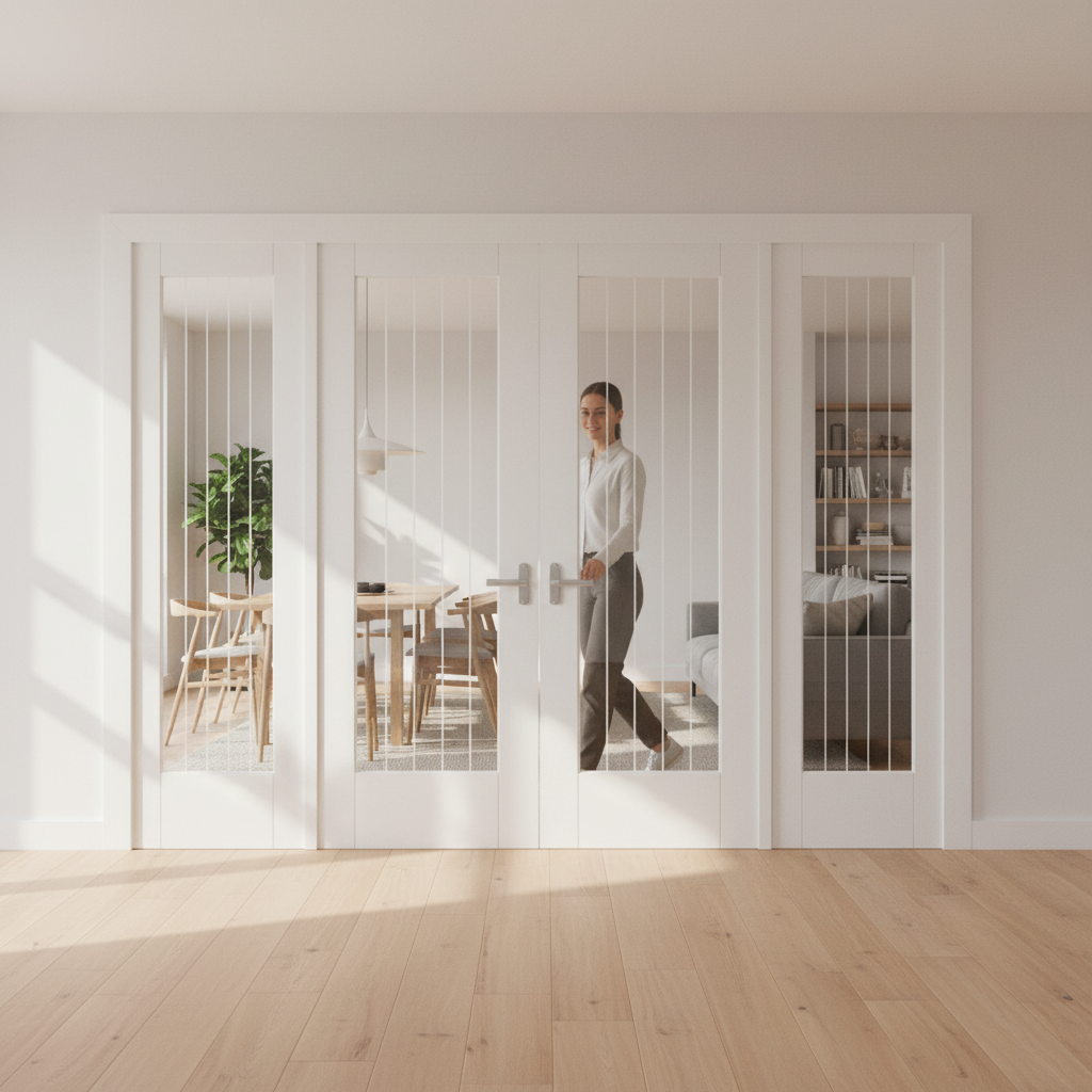 Internal Room Divider Set with Etched Lined Glass Panels