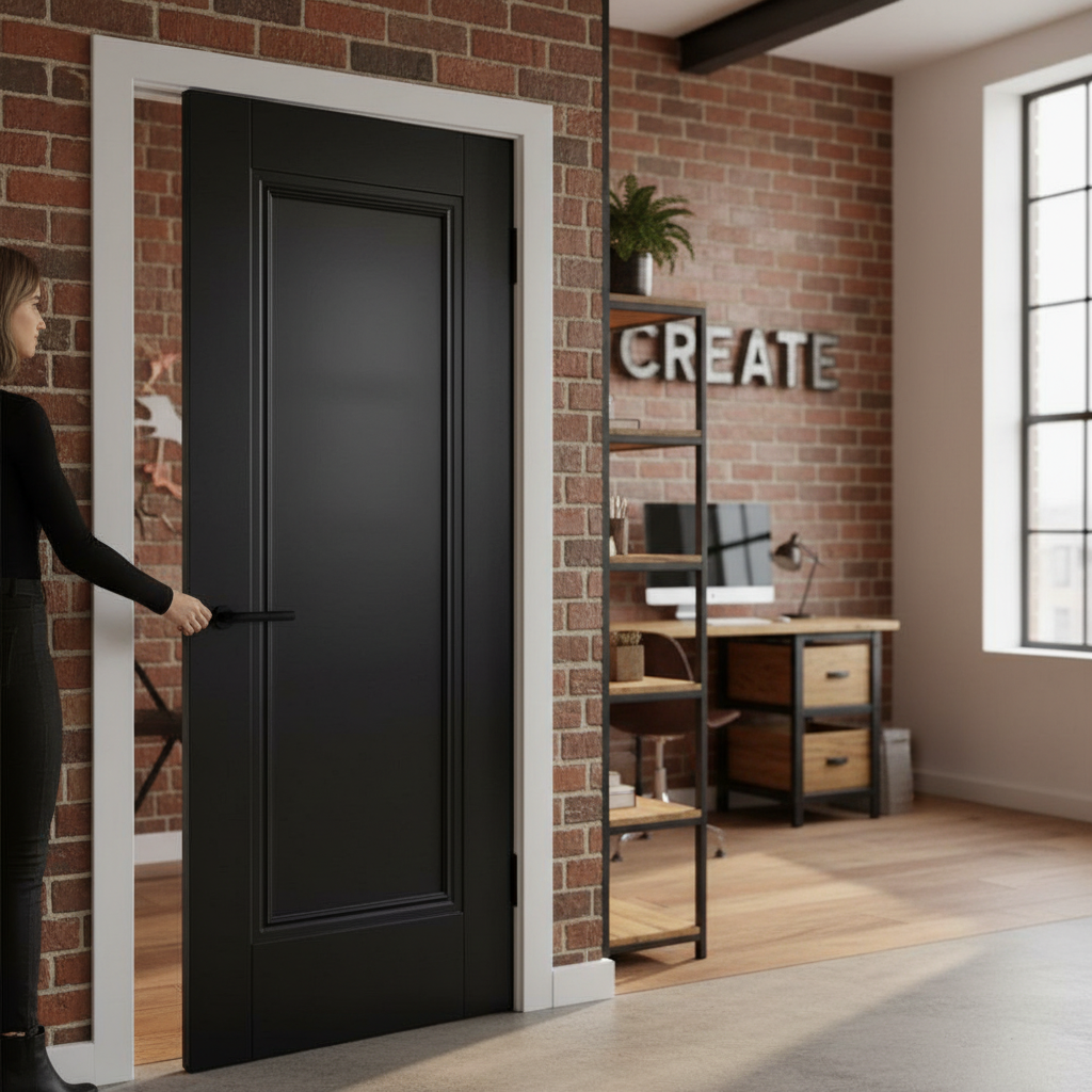 Internal Fully Finished 1 Panel Elegance Door in Jet Black