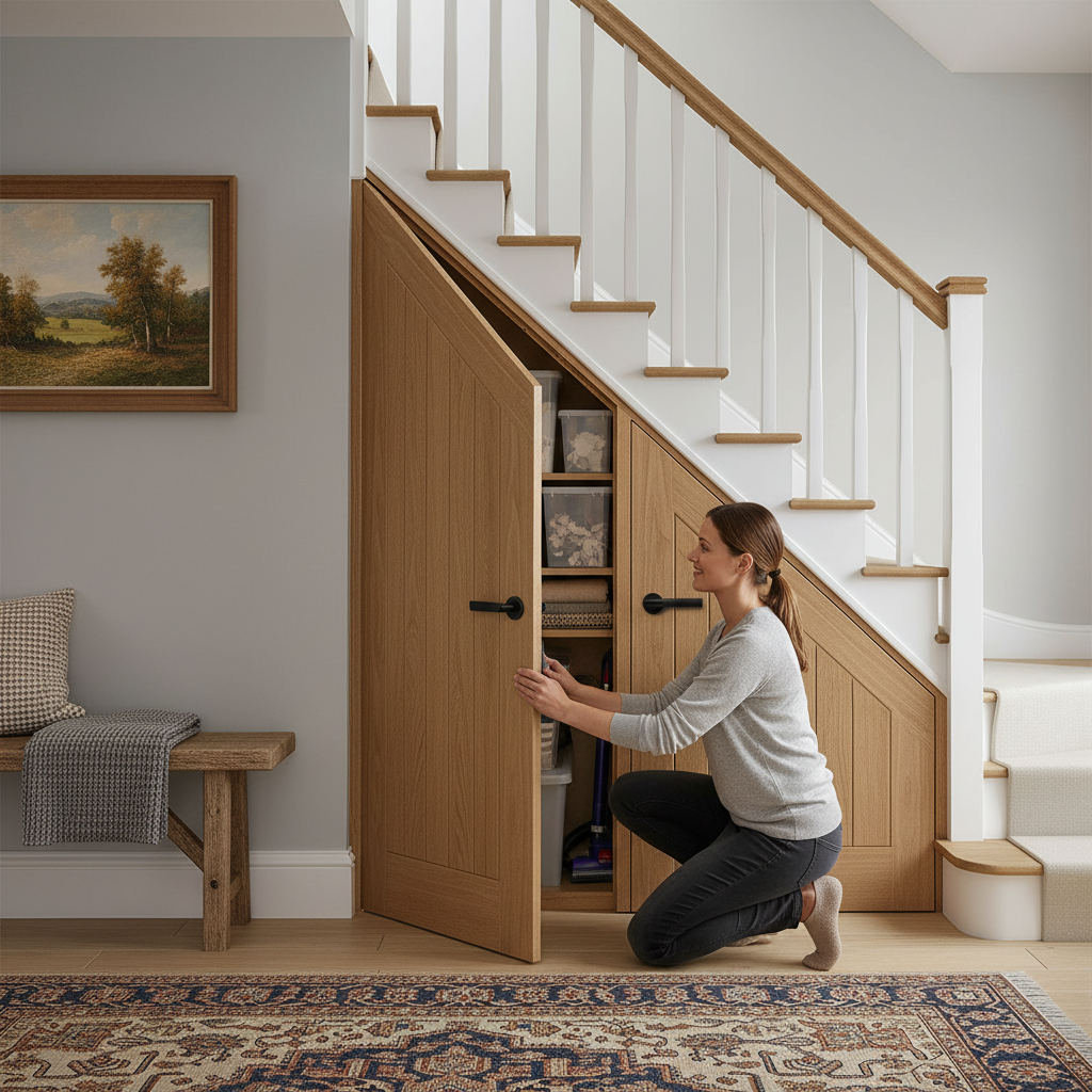 Oak Internal Fully Finished Angled Under-Stair Cupboard Door