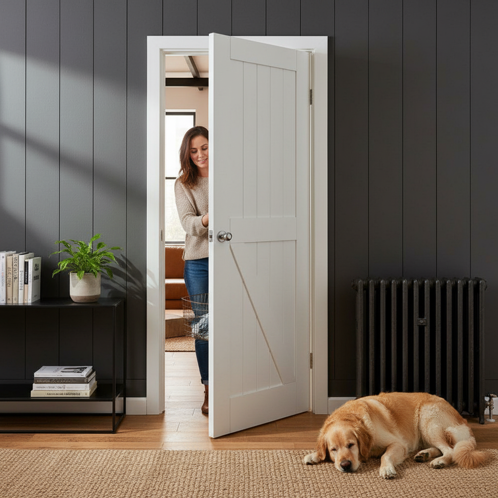 White Primed Internal Barn FD30 Fire Door | Rustic Design | 30-Min Fire Protection