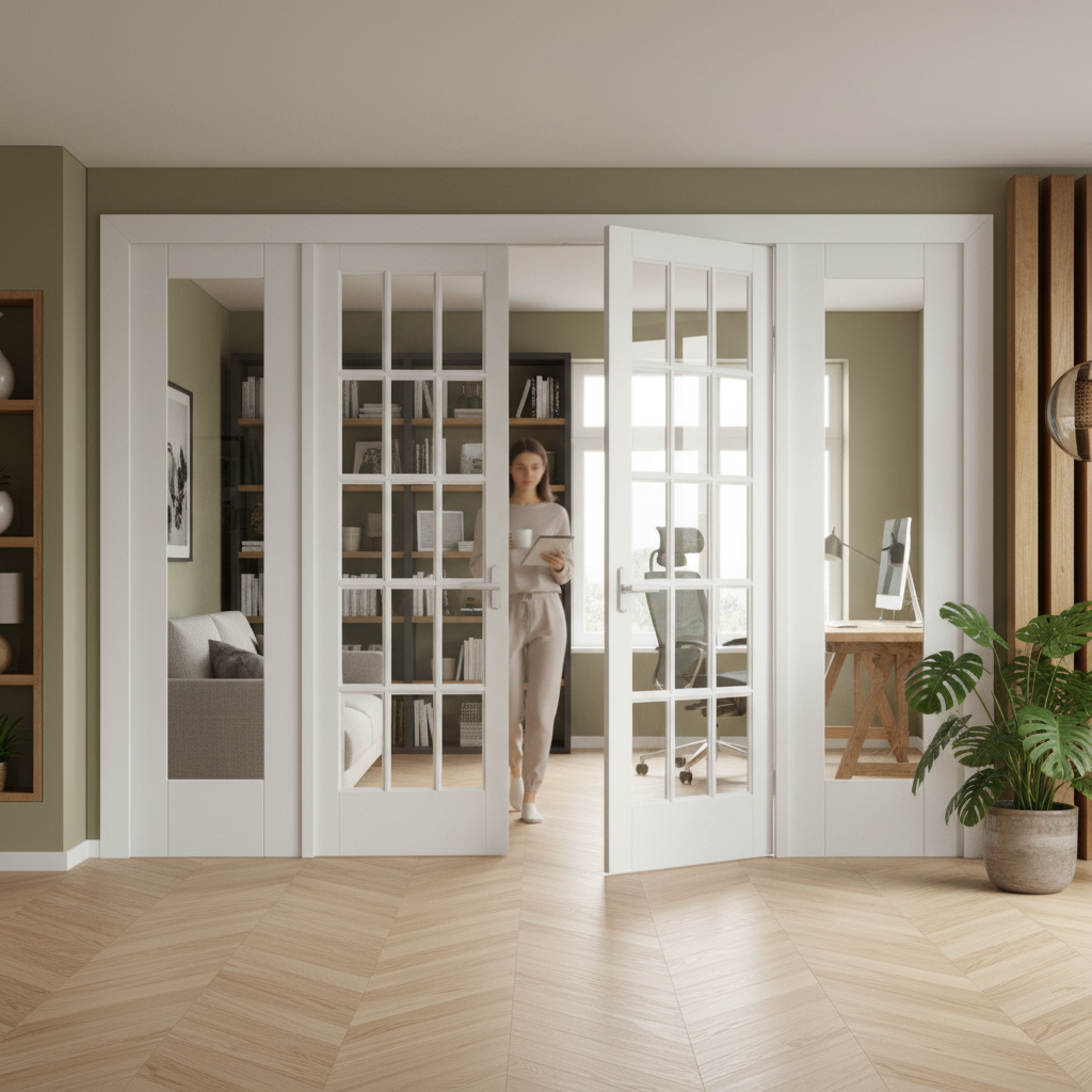 Internal Clear Glass Sidelight Room Divider Set with Whit...