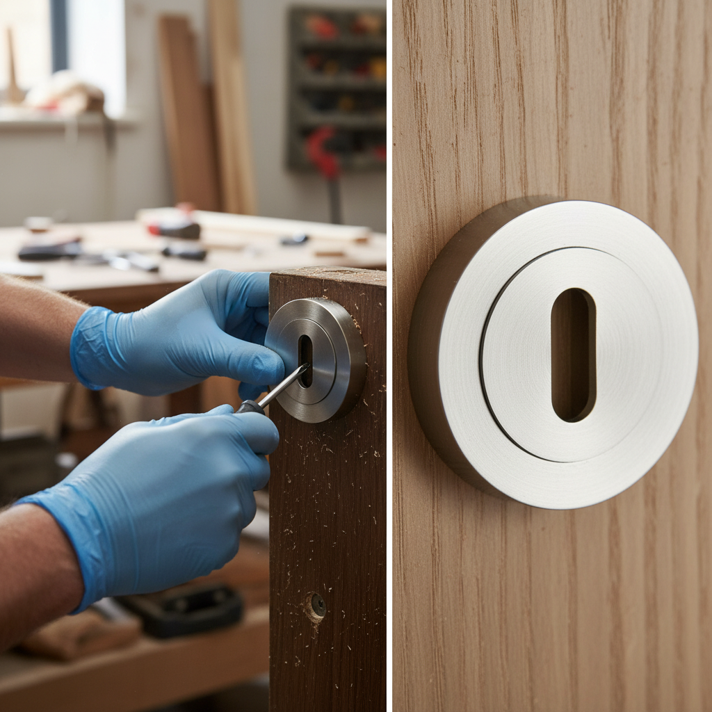 Premium Round Key Escutcheon Pair with Satin Chrome Finish for Modern Interiors - High-Quality Professional Grade for Industrial and Commercial App...