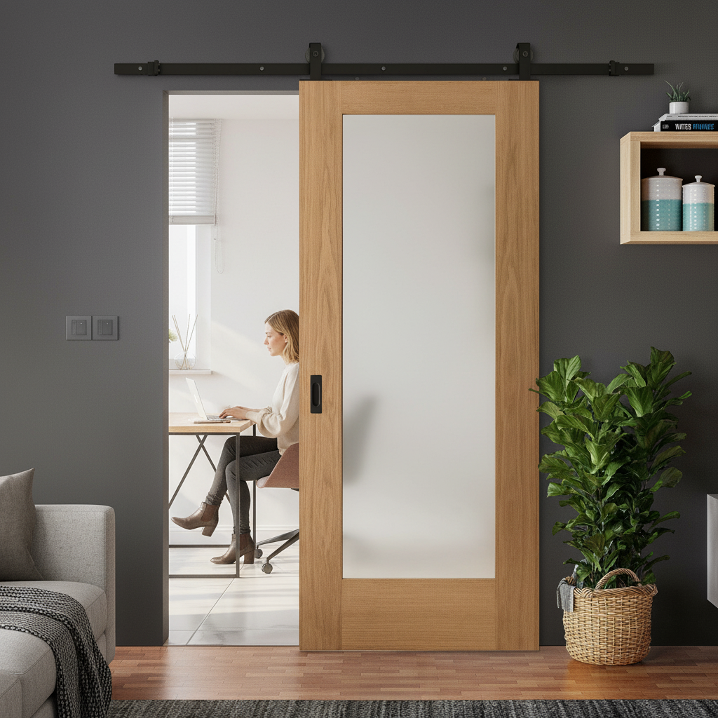 Internal Unfinished Sliding Door with Obscure Glass Panel