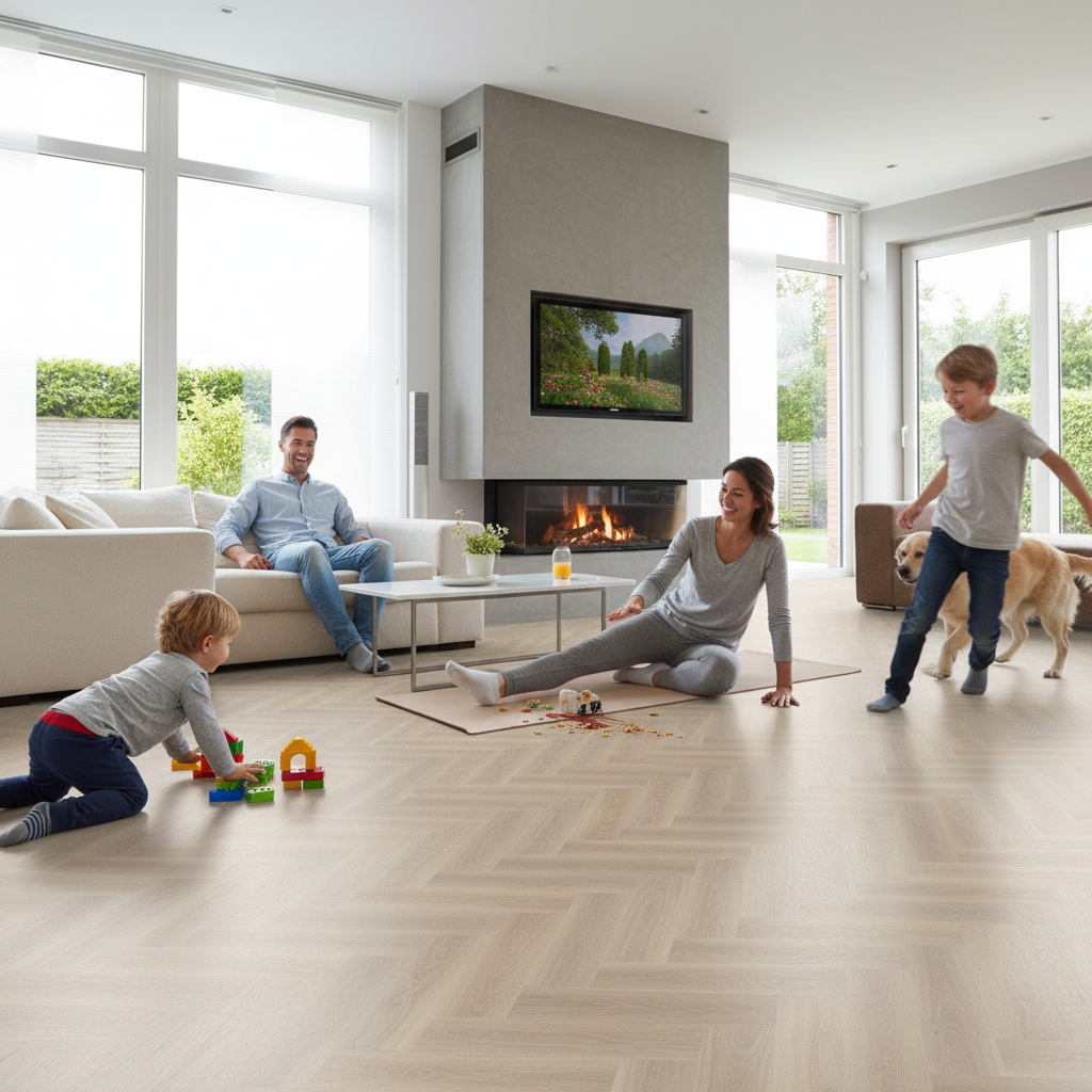 Premium Herringbone Vinyl Flooring 5.5mm Rigid Core with Waterproof Surface and 4v Bevelled Edge Design