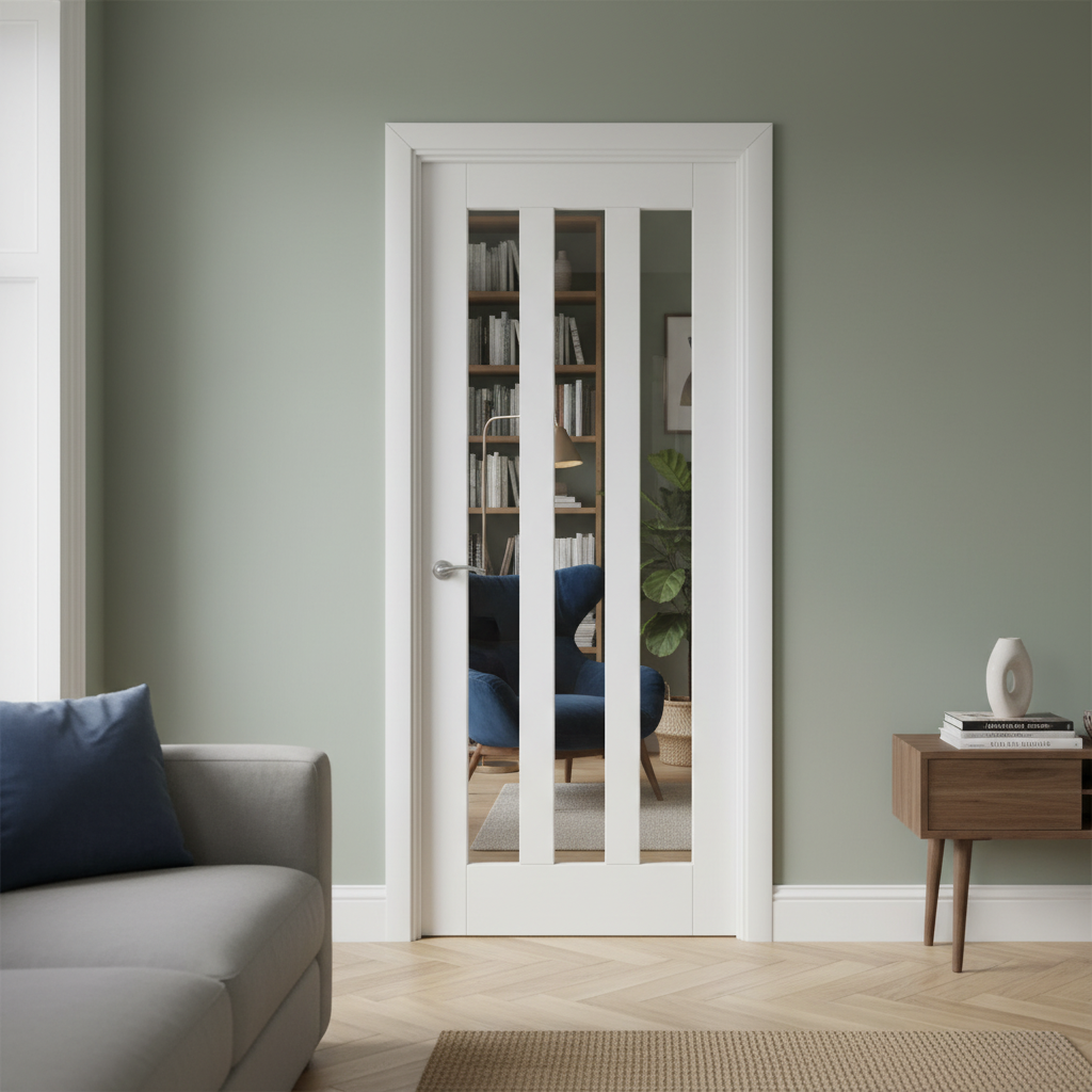 Internal White Door with 3 Clear Glass Panes, Solid Core ...