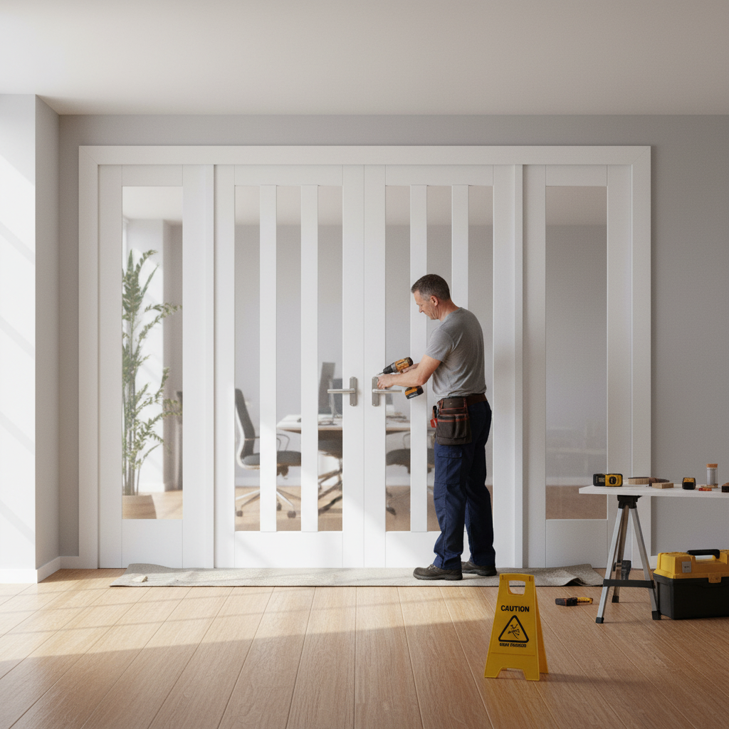 Internal Room Divider Set with Obscure Glass Panels - Ele...