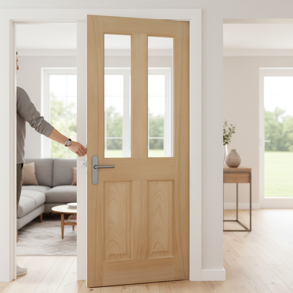 Premium Internal Fully Finished 2 Light Clear Glass Door with Solid Core Construction for Enhanced Durability and Sound Insulation