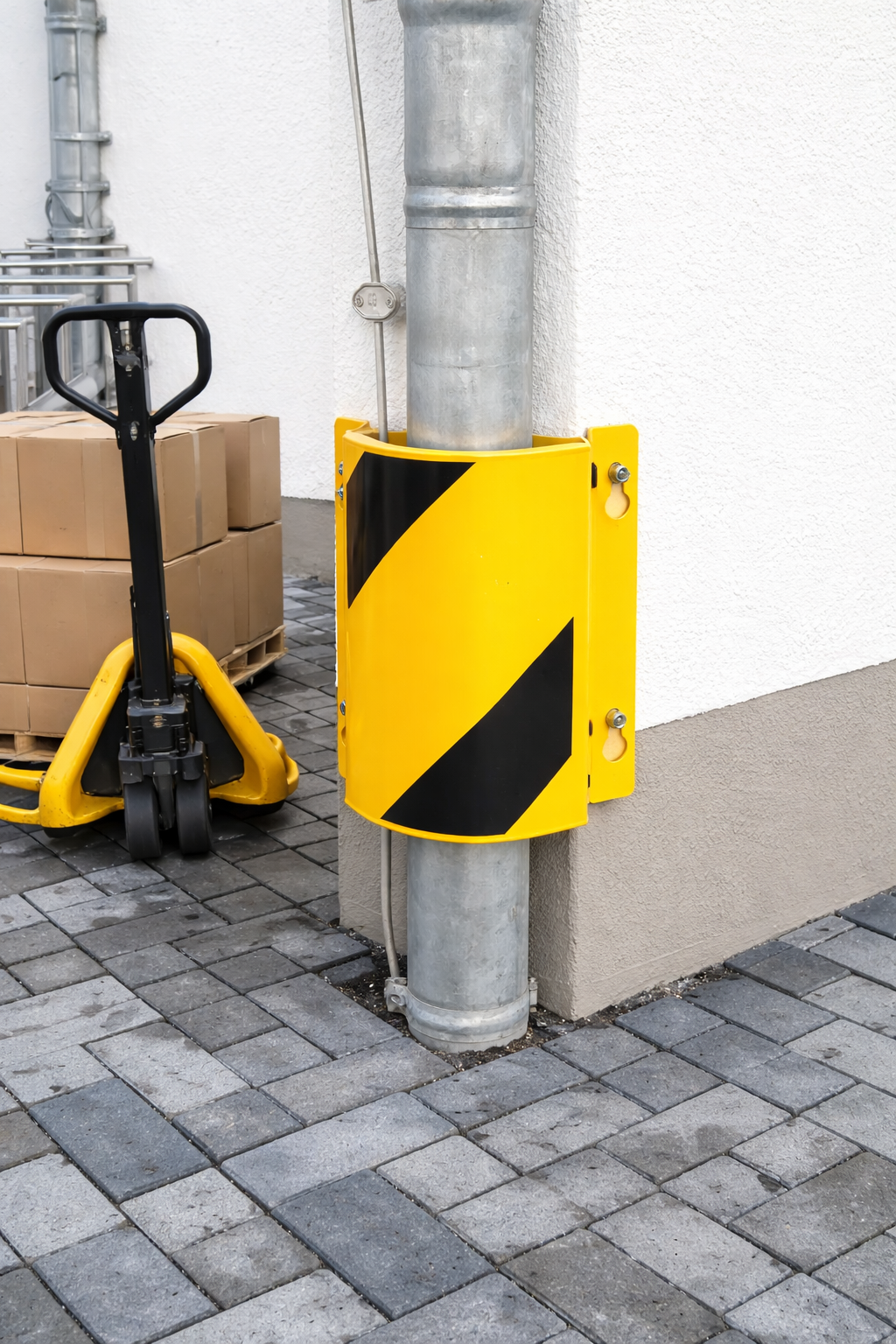 Heavy-duty yellow and black hazard protection plate for UK facilities