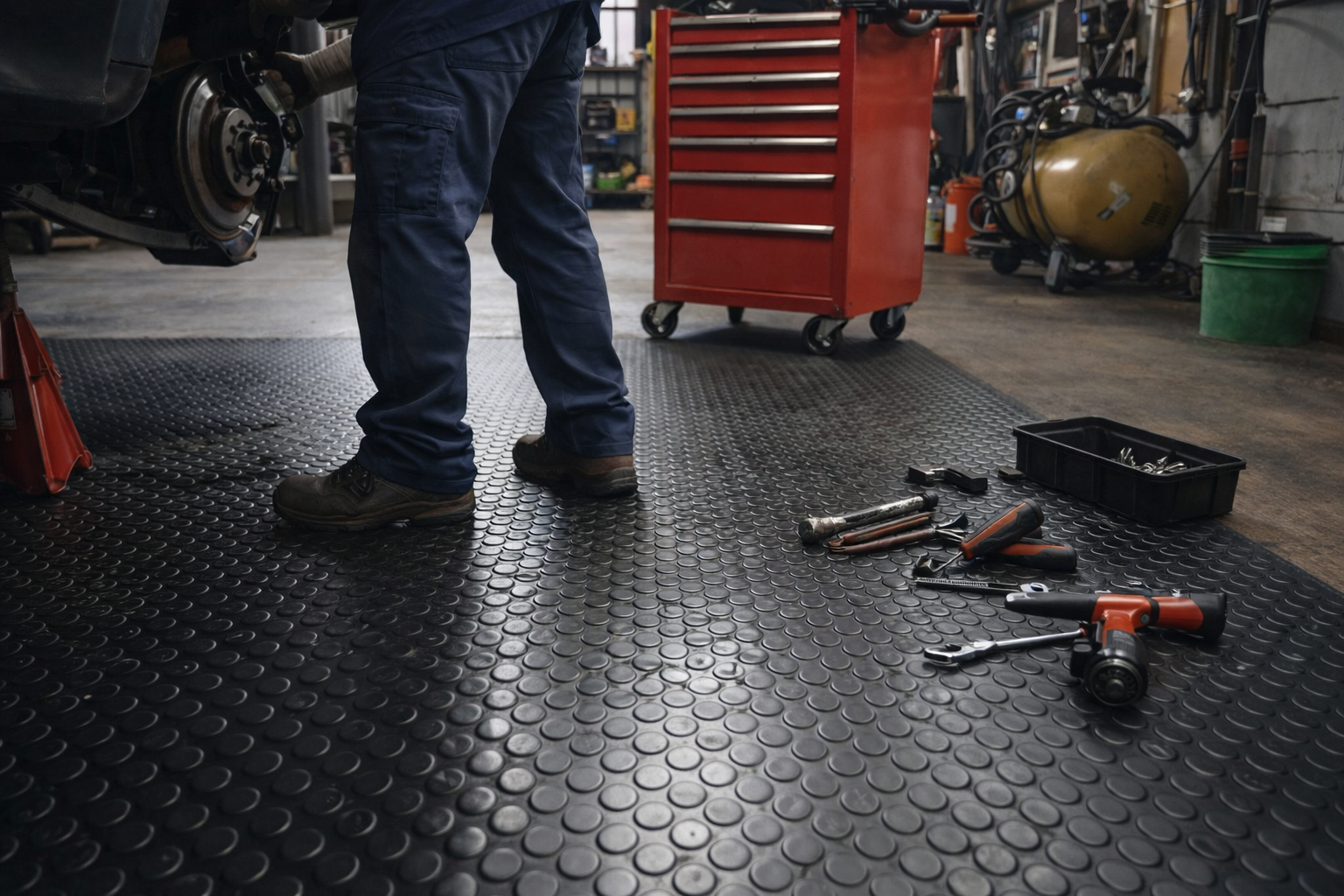 Premium studded rubber flooring UK with anti-slip coin pattern for commercial and industrial applications