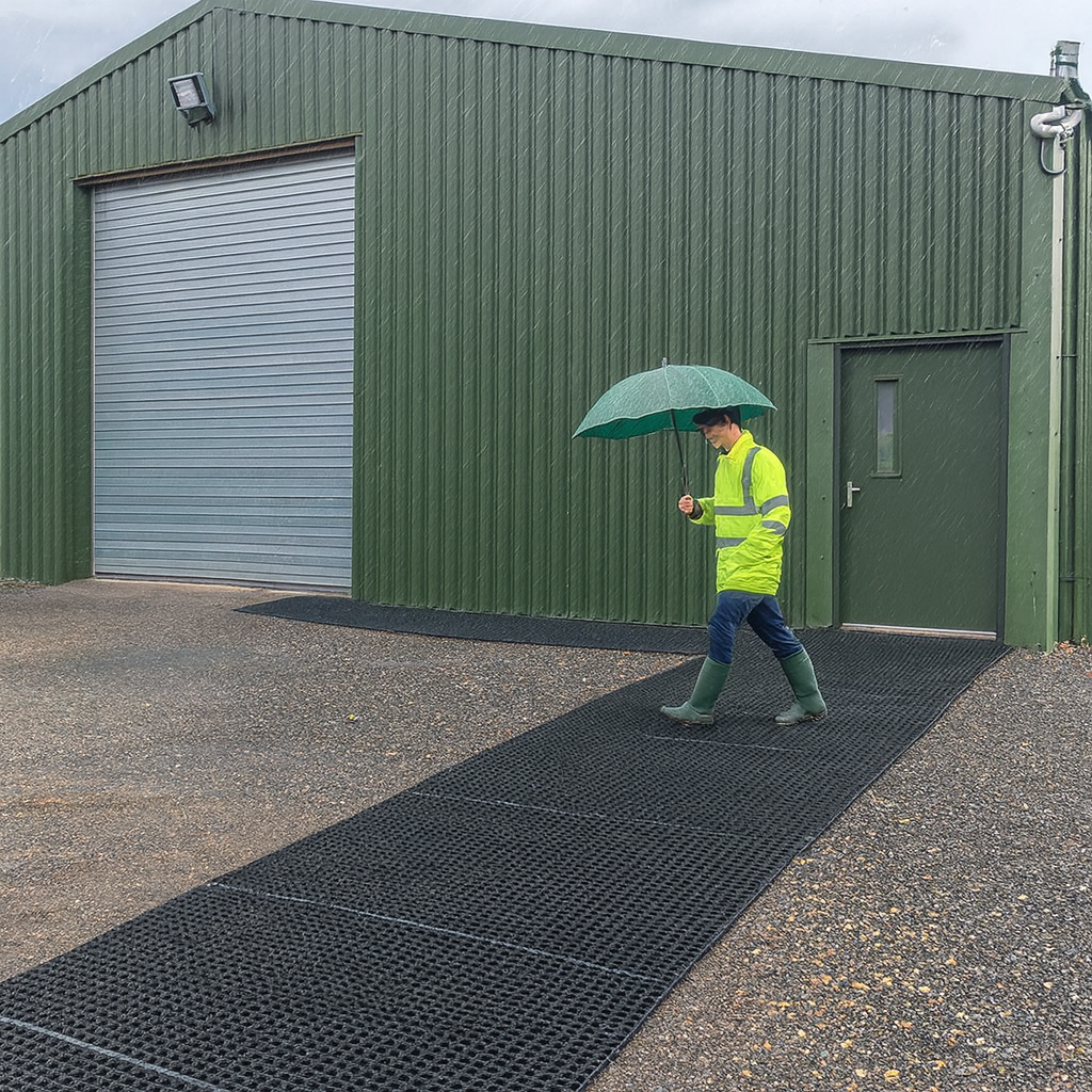 Heavy-duty rubber ground protection matting UK for industrial and construction applications