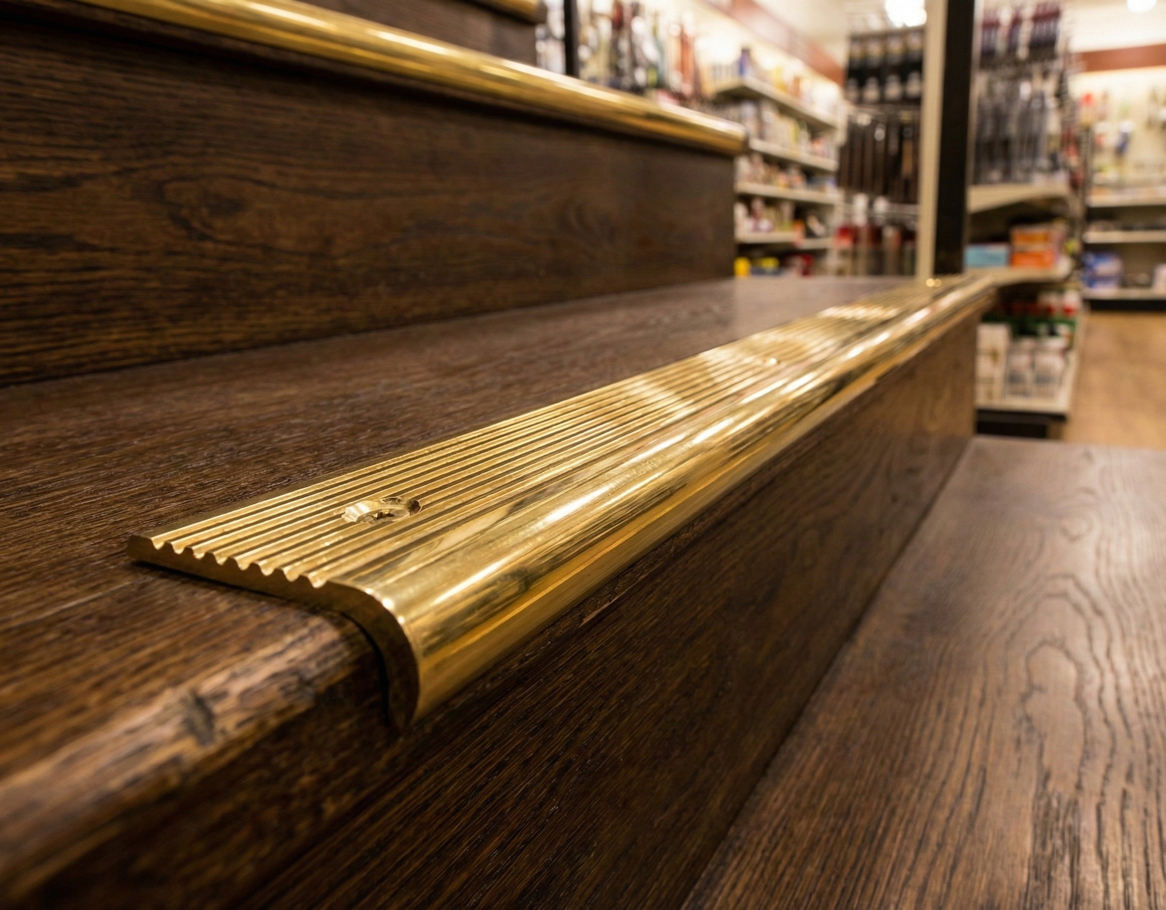 Premium solid brass stair edging with anti-slip ribbed surface for UK properties