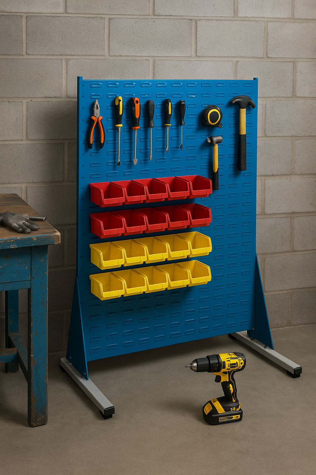 Heavy-Duty Freestanding Steel Pegboard Tool Storage Stand with Modular Parts Bins for UK Workshops