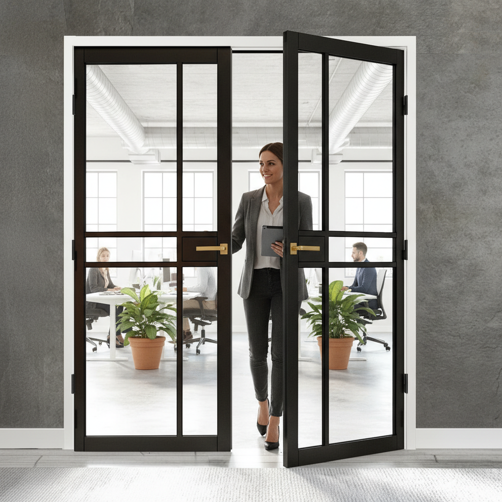 Premium Custom Made Industrial Style Door Pair with Glazing and Solid Core Construction